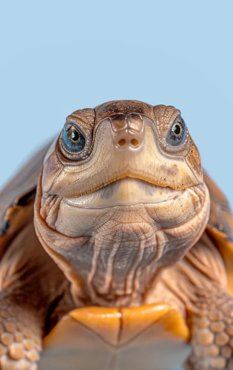 Close-up of a tortoise against a blue background