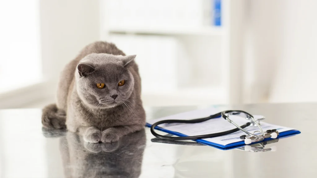 cat sitting on desk